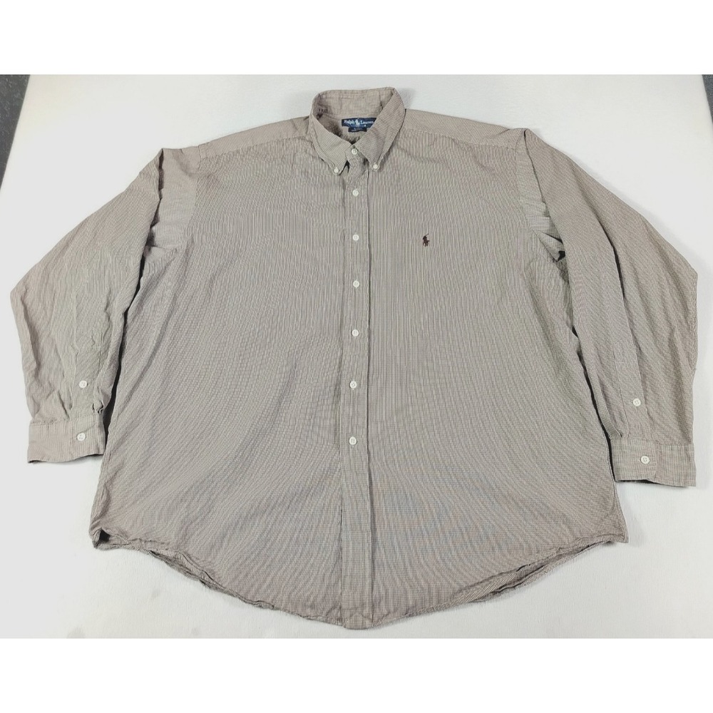 Ralph Lauren Shirt Mens XXL Brown Check Blake Button Down Long Sleeve Cotton